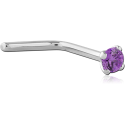 STERILE SURGICAL STEEL GRADE 316L 90 DEGREE PRONG SET 2 MM JEWELED NOSE STUD