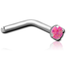 STERILE SURGICAL STEEL GRADE 316L 90 DEGREE PRONG SET 2MM JEWELED NOSE STUD WITH ORGANIC SYNTHETIC OPAL