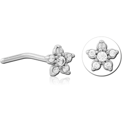 STERILE SURGICAL STEEL GRADE 316L 90 DEGREE JEWELED NOSE STUD -FLOWER