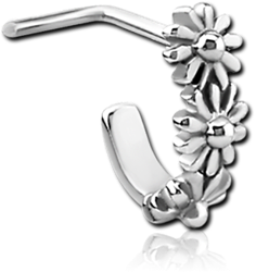 STERILE SURGICAL STEEL GRADE 316L 90 DEGREE WRAP AROUND NOSE STUD - THREE FLOWERS