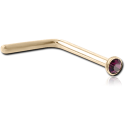 ZIRCON GOLD PVD COATED SURGICAL STEEL GRADE 316L PREMIUM CRYSTAL JEWELED 90 DEGREE NOSE STUD