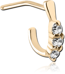 ZIRCON GOLD PVD COATED SURGICAL STEEL GRADE 316L 90 DEGREE JEWELED WRAP AROUND NOSE STUD