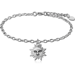 SURGICAL STEEL GRADE 316L ANKLETS CHARMS OVAL ROLLO CHAINS - SUN