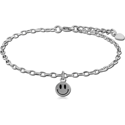 SURGICAL STEEL GRADE 316L ANKLETS CHARMS OVAL ROLLO CHAINS - SMILEY