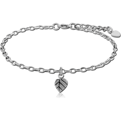 SURGICAL STEEL GRADE 316L ANKLETS CHARMS OVAL ROLLO CHAINS - LEAF