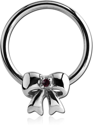 SURGICAL STEEL GRADE 316L JEWELED BALL CLOSURE RING - BOW