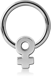SURGICAL STEEL GRADE 316L BALL CLOSURE RING WITH FEMALE SIGN ATTACHMENT
