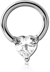 SURGICAL STEEL GRADE 316L BALL CLOSURE RING WITH PRONG SET HEART JEWEL ATTACHMENT