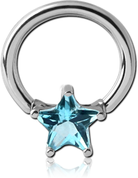 SURGICAL STEEL GRADE 316L BALL CLOSURE RING WITH PRONG SET STAR JEWEL ATTACHMENT