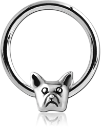 SURGICAL STEEL GRADE 316L BALL CLOSURE RING WITH ATTACHMENT - BULLDOG HEAD