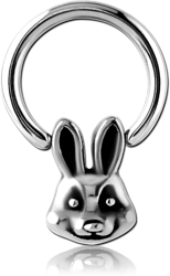 SURGICAL STEEL GRADE 316L BALL CLOSURE RING WITH ATTACHMENT - RABBIT HEAD