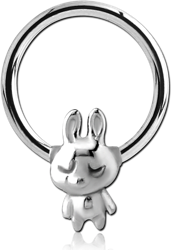 SURGICAL STEEL GRADE 316L BALL CLOSURE RING WITH ATTACHMENT - TEDDY RABBIT