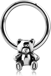 SURGICAL STEEL GRADE 316L BALL CLOSURE RING WITH ATTACHMENT - TEDDYBEAR