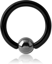 BLACK PVD SURGICAL STEEL GRADE 316L BALL CLOSURE RING WITH HEMATITE BALL