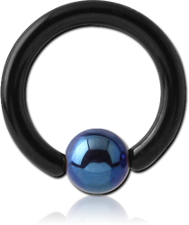 BLACK PVD COATED TITANIUM ALLOY BALL CLOSURE RING WITH ANODISED BALL