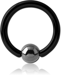 BLACK PVD COATED TITANIUM ALLOY BALL CLOSURE RING WITH HEMATITE BALL