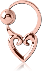 ROSE GOLD PVD COATED SURGICAL STEEL GRADE 316L HEART SIDE BALL CLOSURE RING