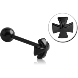 BLACK PVD COATED SURGICAL STEEL GRADE 316L BARBELL WITH IRON CROSS ATTACHMENT
