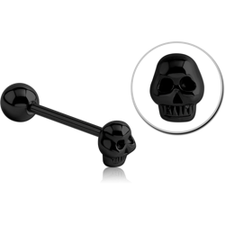 BLACK PVD COATED SURGICAL STEEL GRADE 316L BARBELL WITH SKULL ATTACHMENT