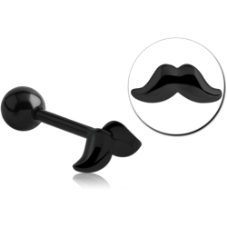 BLACK PVD COATED SURGICAL STEEL GRADE 316L BARBELL - MUSTACHE
