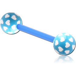 UV POLYMER FLEXIBLE BARBELL WITH PRINTED HEARTS BALL