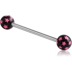 SURGICAL STEEL GRADE 316L BARBELL WITH ACRYLIC MULTI STAR PRINTED BALL