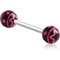 SURGICAL STEEL GRADE 316L BARBELL WITH ACRYLIC RETRO STAR-DOT PRINTED BALL