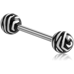 SURGICAL STEEL GRADE 316L BARBELL WITH ACRYLIC ANIMAL PRINTED BALL