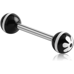 SURGICAL STEEL GRADE 316L BARBELL WITH ACRYLIC RETRO FLOWER PRINTED BALL