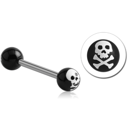 SURGICAL STEEL GRADE 316L BARBELL WITH ACRYLIC SKULL PRINTED BALL