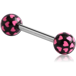 SURGICAL STEEL GRADE 316L BARBELL WITH ACRYLIC MULTI HEART PRINTED BALL