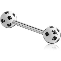 SURGICAL STEEL GRADE 316L BARBELL WITH ACRYLIC SPADE PRINTED BALL