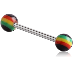 SURGICAL STEEL GRADE 316L BARBELL WITH ACRYLIC RASTA BALL