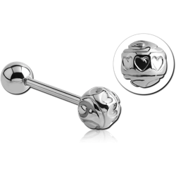 SURGICAL STEEL GRADE 316L BARBELL WITH HEARTS BALL