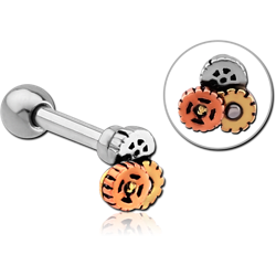 SURGICAL STEEL GRADE 316L BARBELL WITH STEAMPUNK