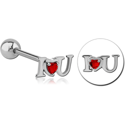 SURGICAL STEEL GRADE 316L JEWELED BARBELL - I LOVE YOU