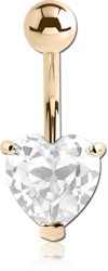 18 KARAT GOLD YELLOW HEART PRONG SET 6MM CZ NAVEL BANANA WITH HOLLOW TOP BALL