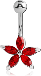 RHODIUM PLATED BASE METAL JEWELED FLOWER NAVEL BANANA