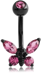 BLACK PVD COATED DOUBLE JEWELED BUTTERFLY NAVEL BANANA