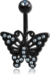 BLACK PVD COATED DOUBLE JEWELED BUTTERFLY NAVEL BANANA