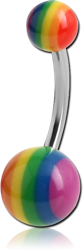 SURGICAL STEEL GRADE 316L DOUBLE UV RAINBOW BALL NAVEL BANANA