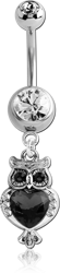 SURGICAL STEEL GRADE 316L JEWELED NAVEL BANANA WITH DANGLING CHARM - OWL