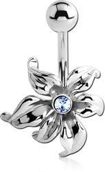 RHODIUM PLATED BASE METAL JEWELED NAVEL BANANA - FLOWER