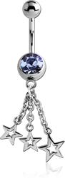 SURGICAL STEEL GRADE 316L JEWELED NAVEL BANANA WITH DANGLING CHARM - THREE STARS