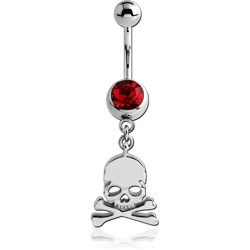 SURGICAL STEEL GRADE 316L JEWELED NAVEL BANANA WITH DANGLING CHARM - SKULL CROSS