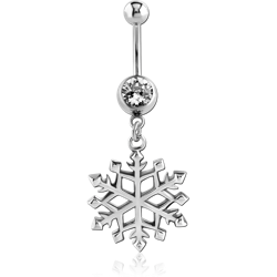 SURGICAL STEEL GRADE 316L JEWELED NAVEL BANANA WITH DANGLING CHARM - SNOWFLAKE