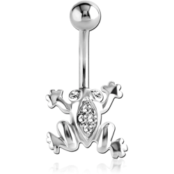 SURGICAL STEEL GRADE 316L JEWELED NAVEL BANANA WITH DANGLING CHARM - FROG