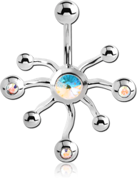 RHODIUM PLATED BASE METAL JEWELED NAVEL BANANA - CELL