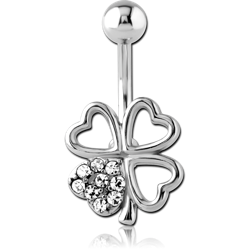 RHODIUM PLATED BASE METAL JEWELED NAVEL BANANA - SHAMROCK