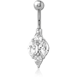 RHODIUM PLATED BASE METAL JEWELED NAVEL BANANA